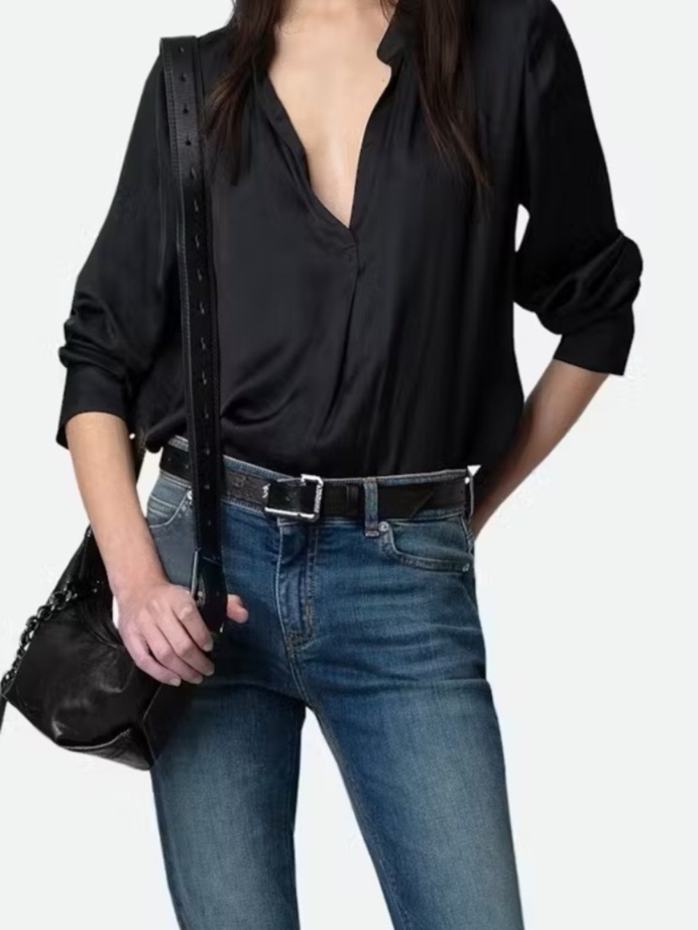 Zaria & Voltaire Tink Solid Black Noir Long Sleeve Blouse NWT $298 size Large